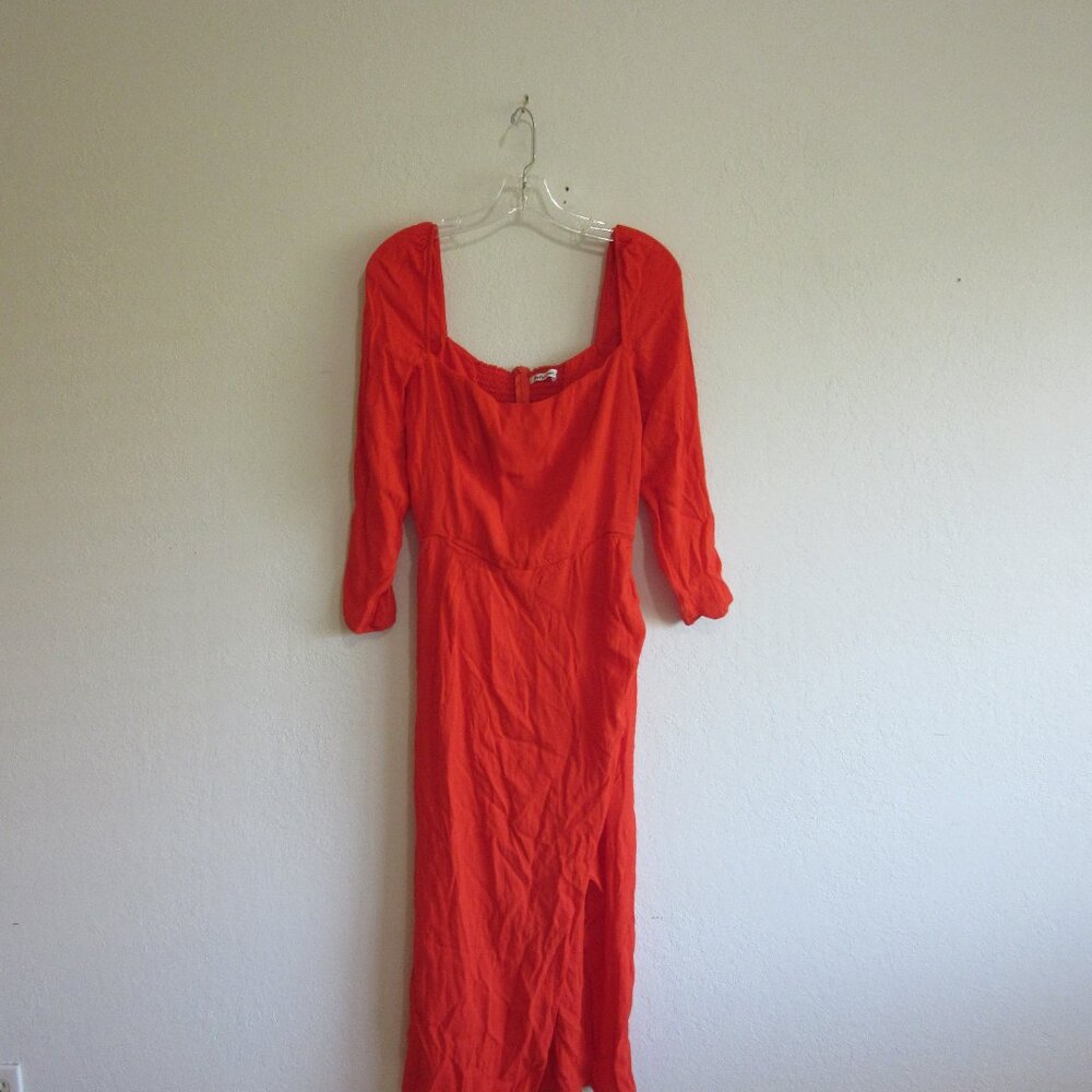 REFORMATION Red Square Neck Long Sleeve 12 Midi Dress